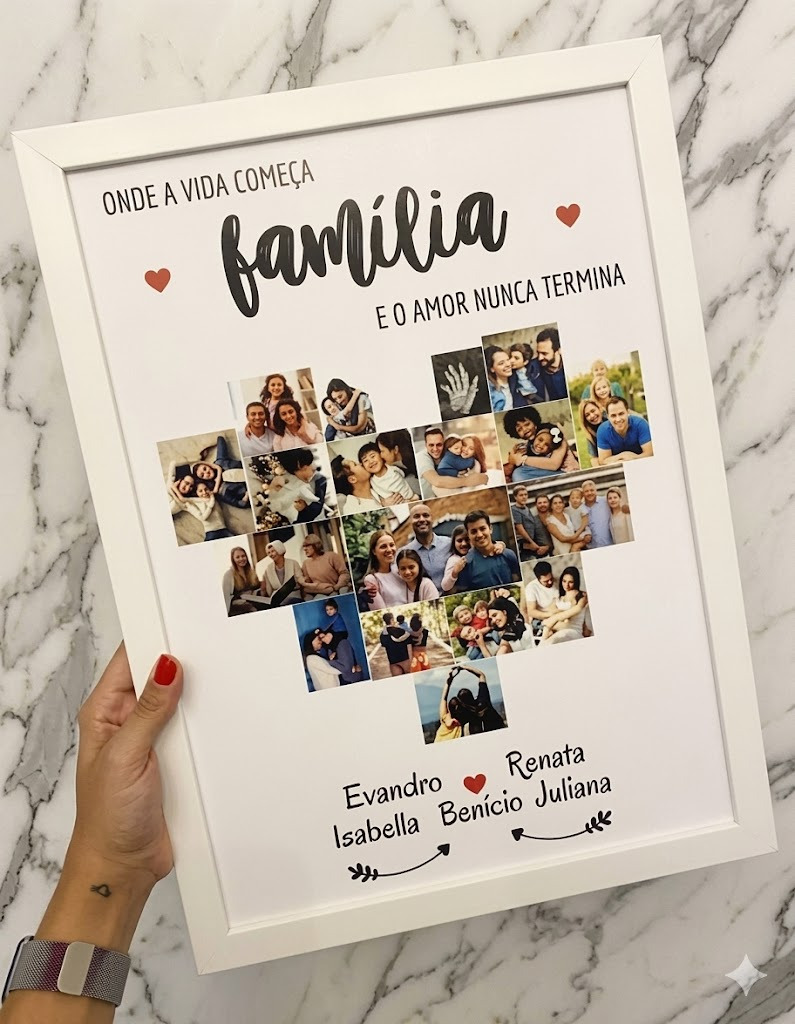 Quadro Família — Mosaico de Fotos em Coração